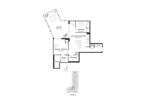 Floor plan for 2 beds, 2 baths, 893 sqft